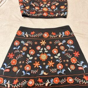 Floral Embroidered Black Skirt